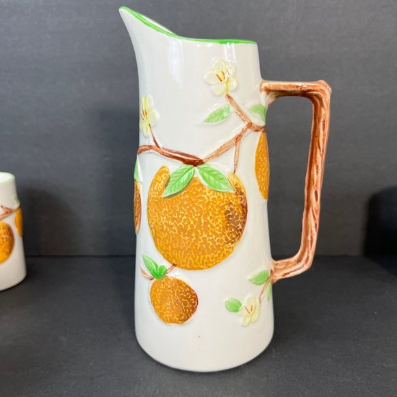 Vtg Napco Napcoware Good Morning Orange Juice Set Pitcher 6 Tumblers 50s Kitsch - Picture 2 of 14